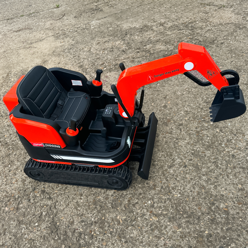 Excavator electric pentru copii model X7 cu scaun tapitat, telecomanda, 110W, 12V, rosu [9]