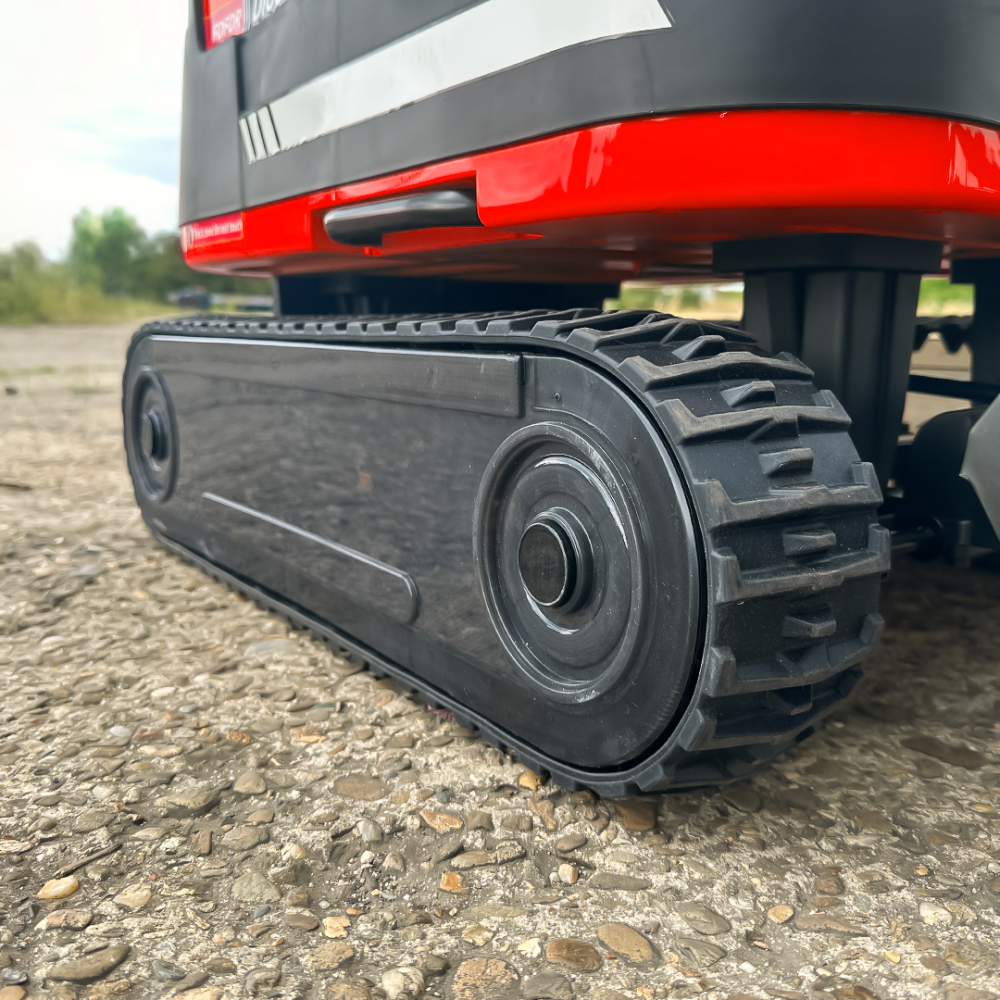 Excavator electric pentru copii model X7 cu scaun tapitat, telecomanda, 110W, 12V, rosu [14]