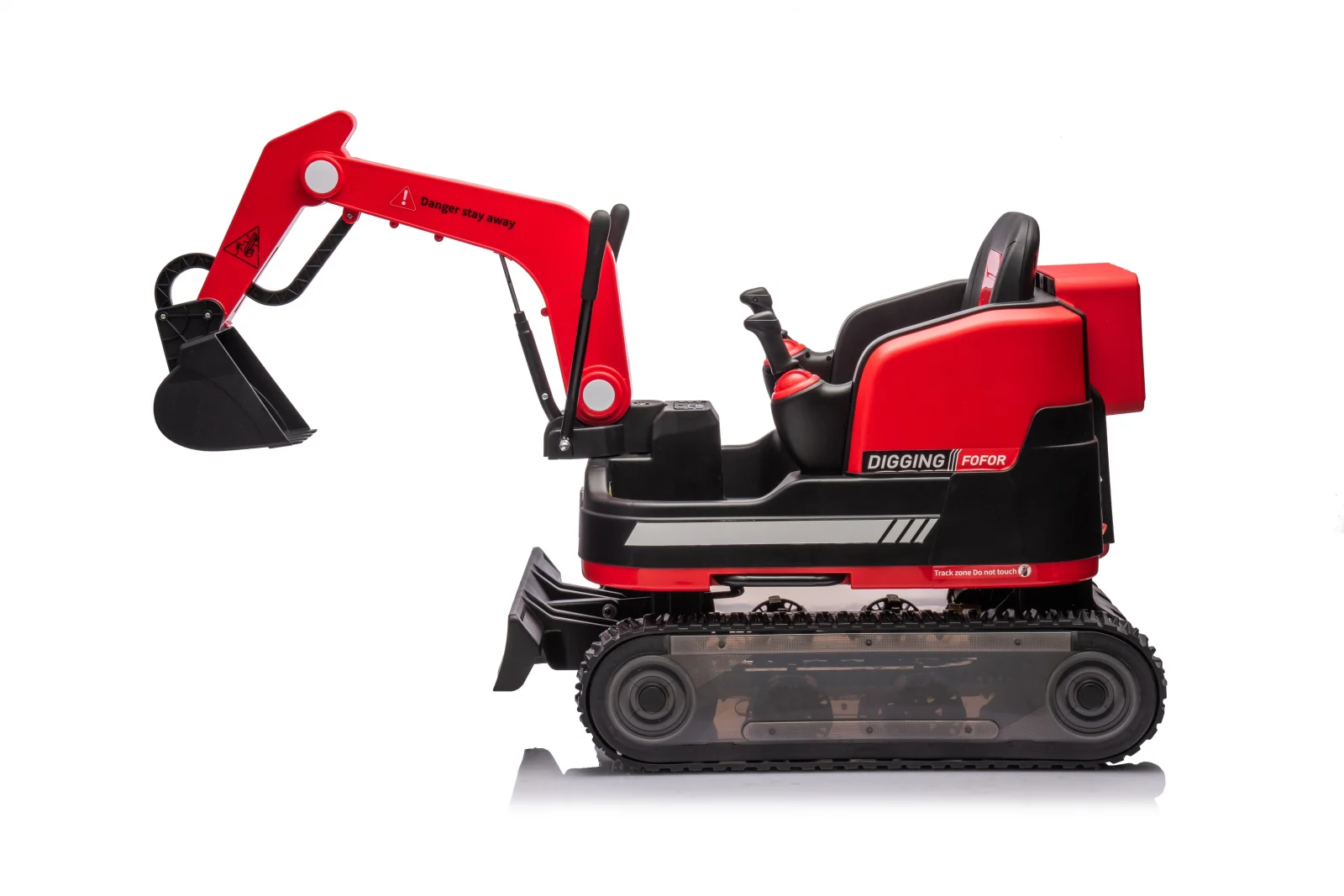 Excavator electric pentru copii model X7 cu scaun tapitat, telecomanda, 110W, 12V, rosu [5]