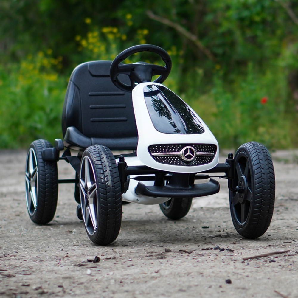 Licensed ride-on GO Kart Mercedes with pedals, solid rubber wheels, adjustable seat, safety belt, white [2]