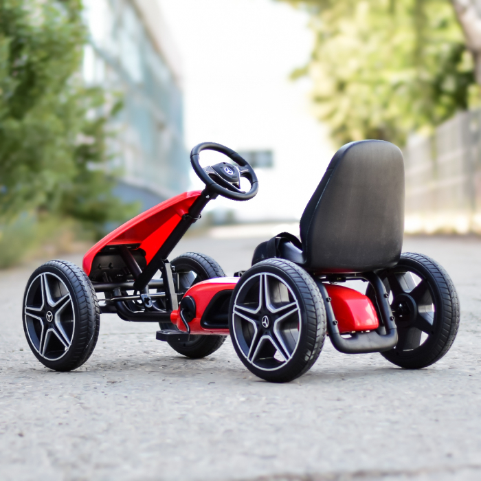 Licensed ride-on GO Kart Mercedes with pedals, solid rubber wheels, adjustable seat, safety belt, red [9]