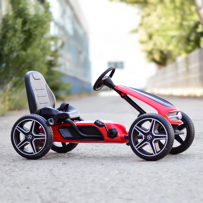 Licensed ride-on GO Kart Mercedes with pedals, solid rubber wheels, adjustable seat, safety belt, red [4]