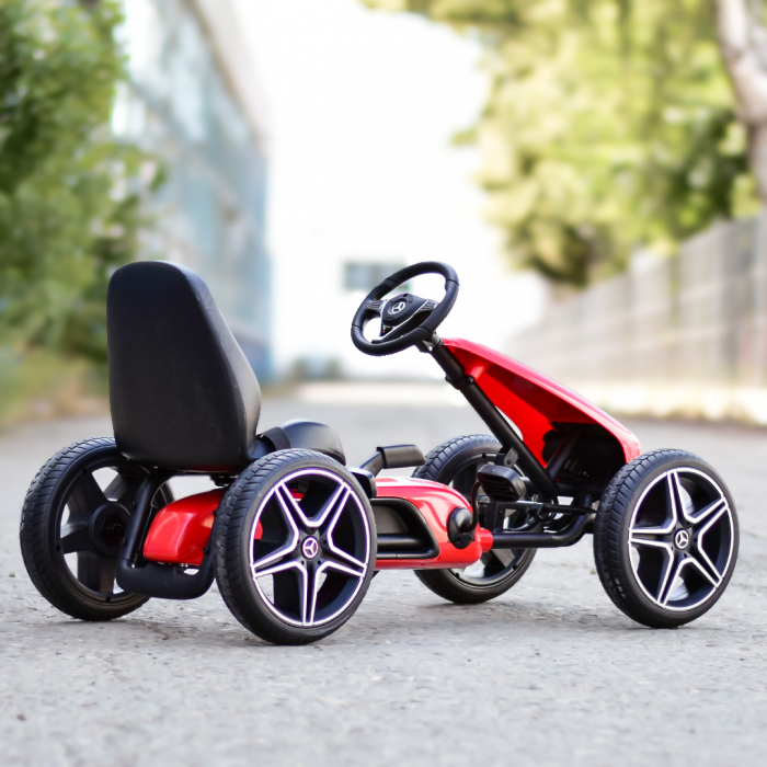 Licensed ride-on GO Kart Mercedes with pedals, solid rubber wheels, adjustable seat, safety belt, red [6]