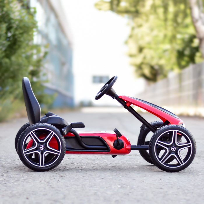 Licensed ride-on GO Kart Mercedes with pedals, solid rubber wheels, adjustable seat, safety belt, red [5]