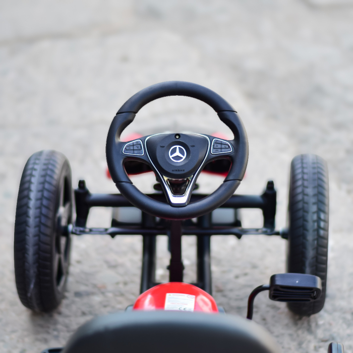 Licensed ride-on GO Kart Mercedes with pedals, solid rubber wheels, adjustable seat, safety belt, red [11]