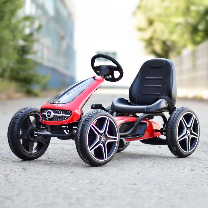 Licensed ride-on GO Kart Mercedes with pedals, solid rubber wheels, adjustable seat, safety belt, red [3]