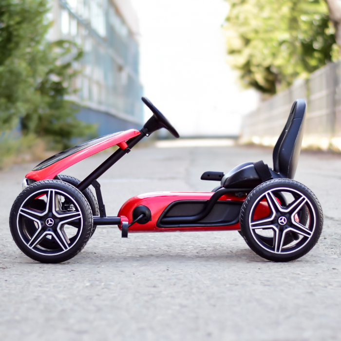 Licensed ride-on GO Kart Mercedes with pedals, solid rubber wheels, adjustable seat, safety belt, red [8]
