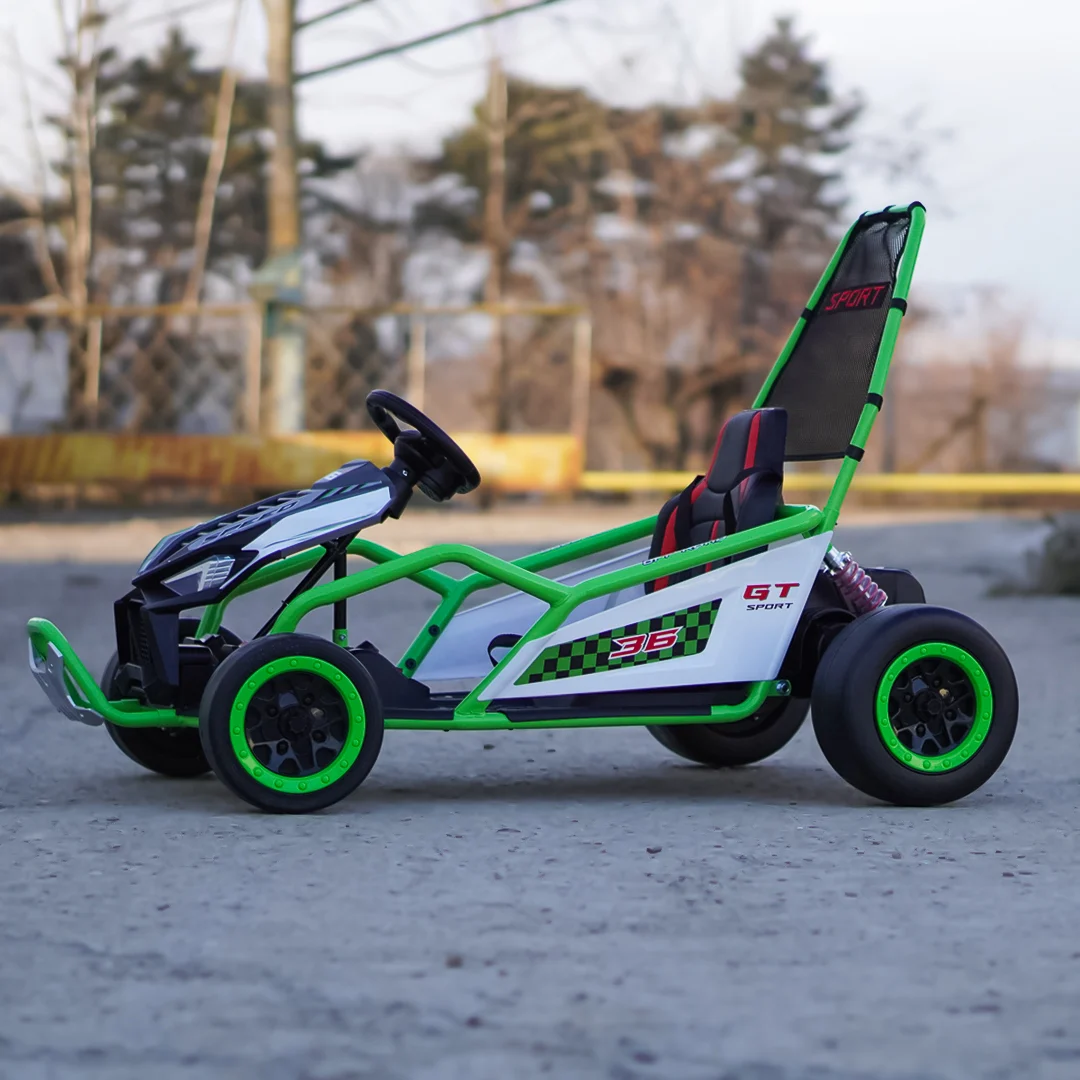 Go-Kart electric cu functie DRIFT, 4-8 ani, 300W, 24V 10Ah, scaun tapitat, verde [11]