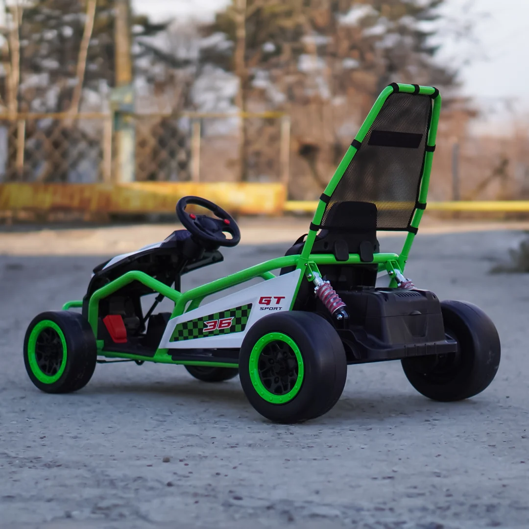 Go-Kart electric cu functie DRIFT, 4-8 ani, 300W, 24V 10Ah, scaun tapitat, verde [15]