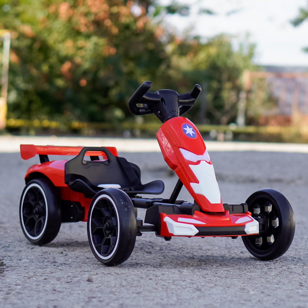 Go Kart pentru copii, 70W 12V, cu roti moi si telecomanda inclusa, rosu [7]