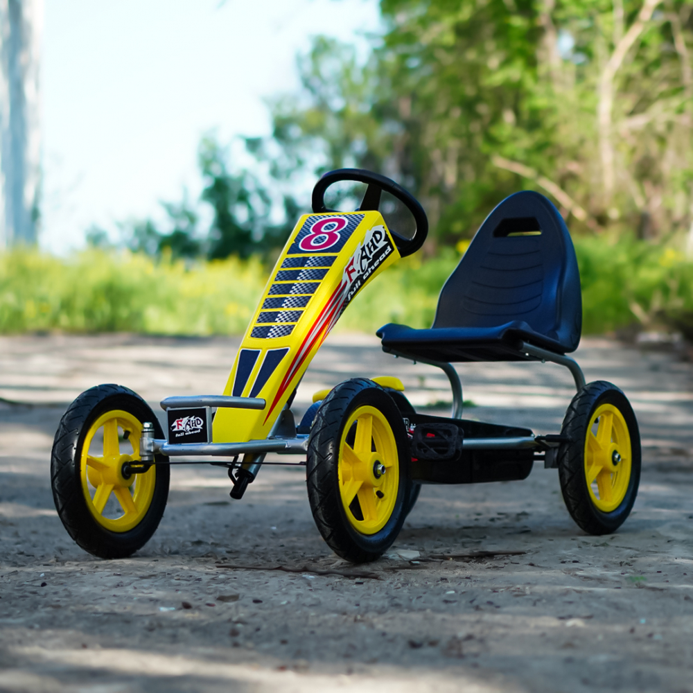 Kart cu pedale, pentru copii 6-15 ani, F8-1, roti Gonflabile 10 inch, galben [9]