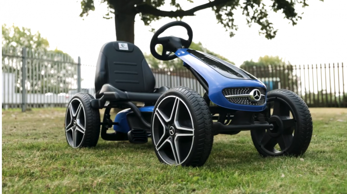 GO Kart cu pedale de la Mercedes, roti cauciuc solid, scaun reglabil, centura de siguranta, albastru [5]