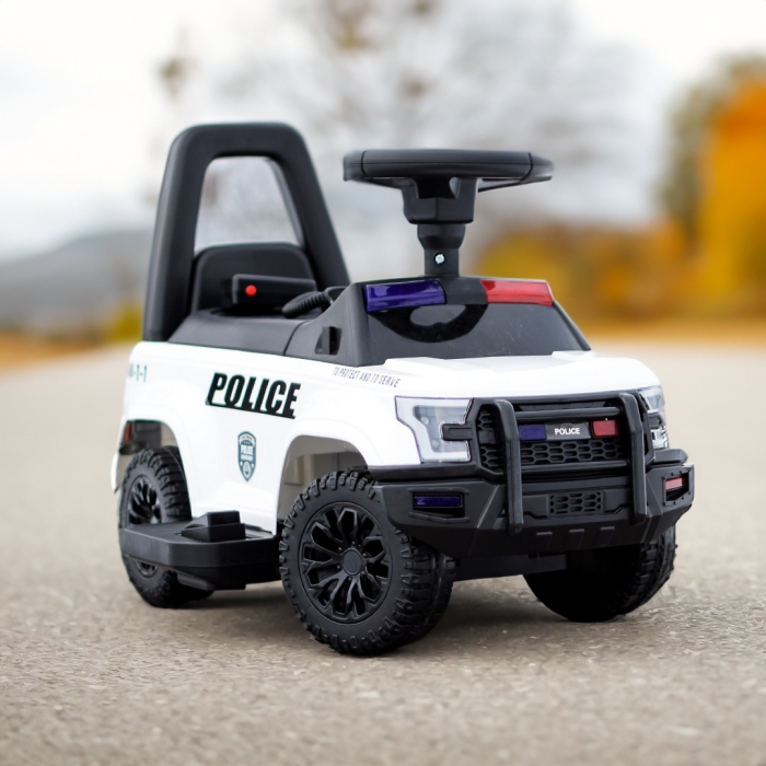 Masinuta de politie copii, Police 30W 6V, cu megafon si music player, alba [2]