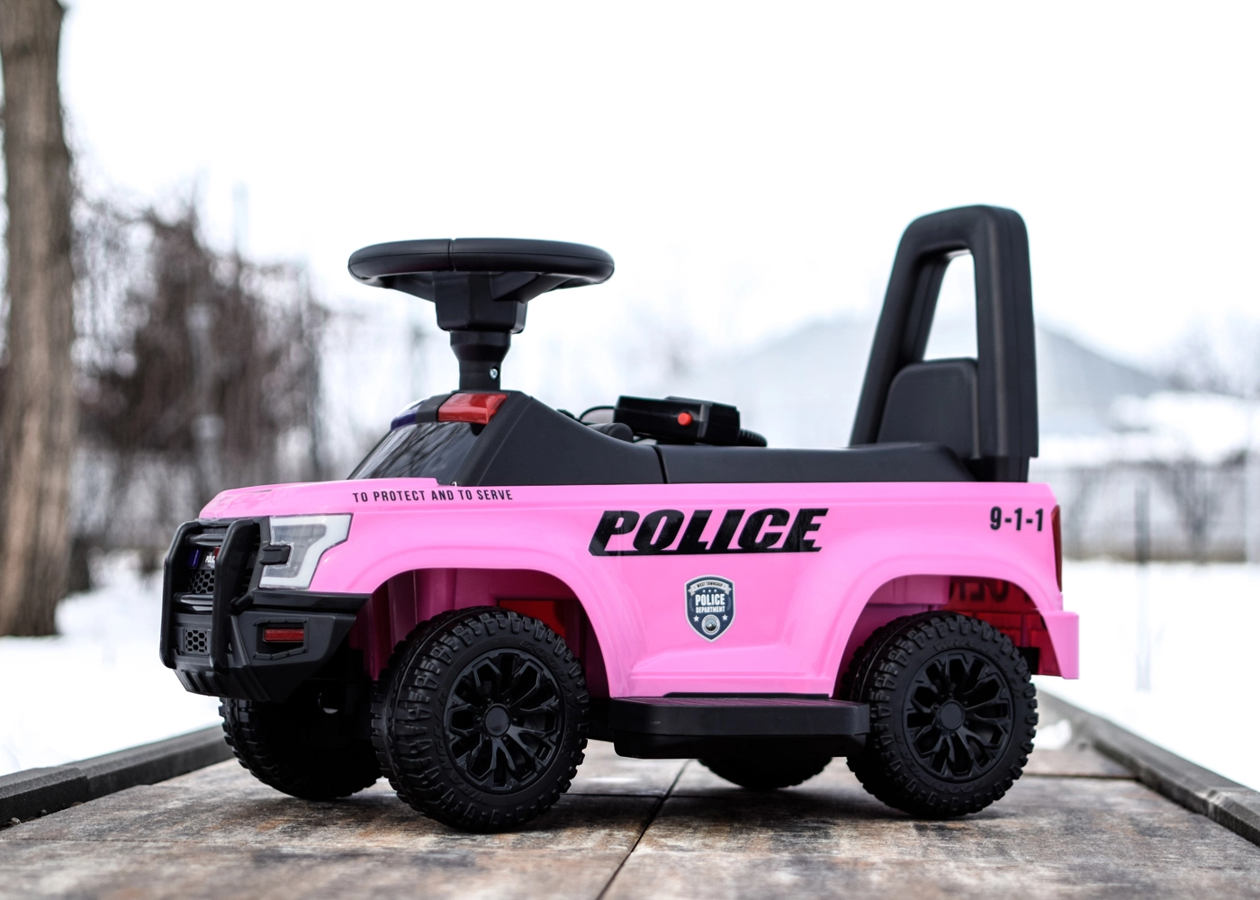 Masinuta de politie copii, Police 30W 6V, cu megafon si music player, culoare roz [8]