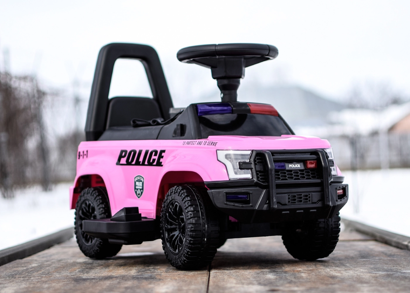 Masinuta de politie copii, Police 30W 6V, cu megafon si music player, culoare roz [7]