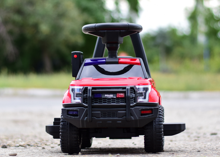 Children's ride on police car, 30W 6V, with megaphone and music player, red [2]