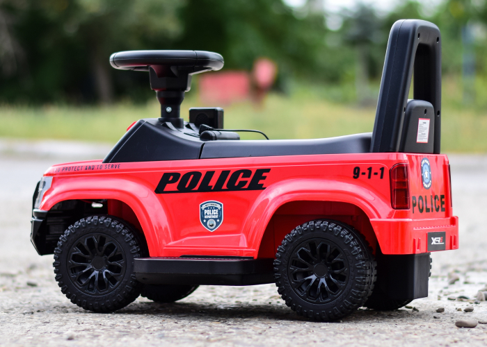 Children's ride on police car, 30W 6V, with megaphone and music player, red [6]