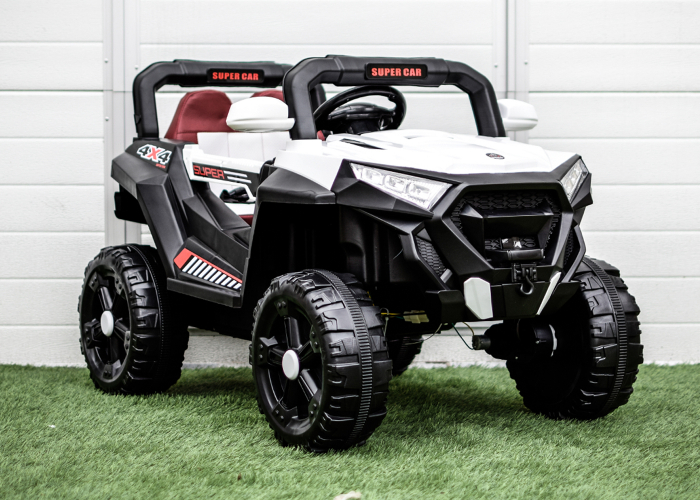 Ride-on electric car, SuperCar 4x4, 100W, 12V, leather seat, music player, white [2]