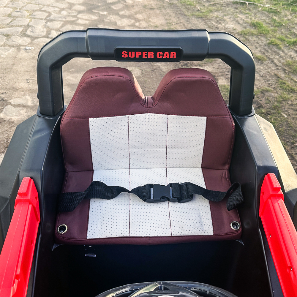 Masinuta electrica copii 4x4 SuperCar, 100W, 12V, scaun tapitat, music player, rosu [15]