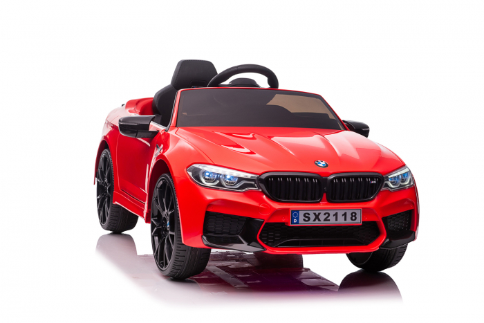 Masinuta electrica Bmw M5 Competition,12V, 90W, roti EVA, scaun tapitat,premium, rosie [5]