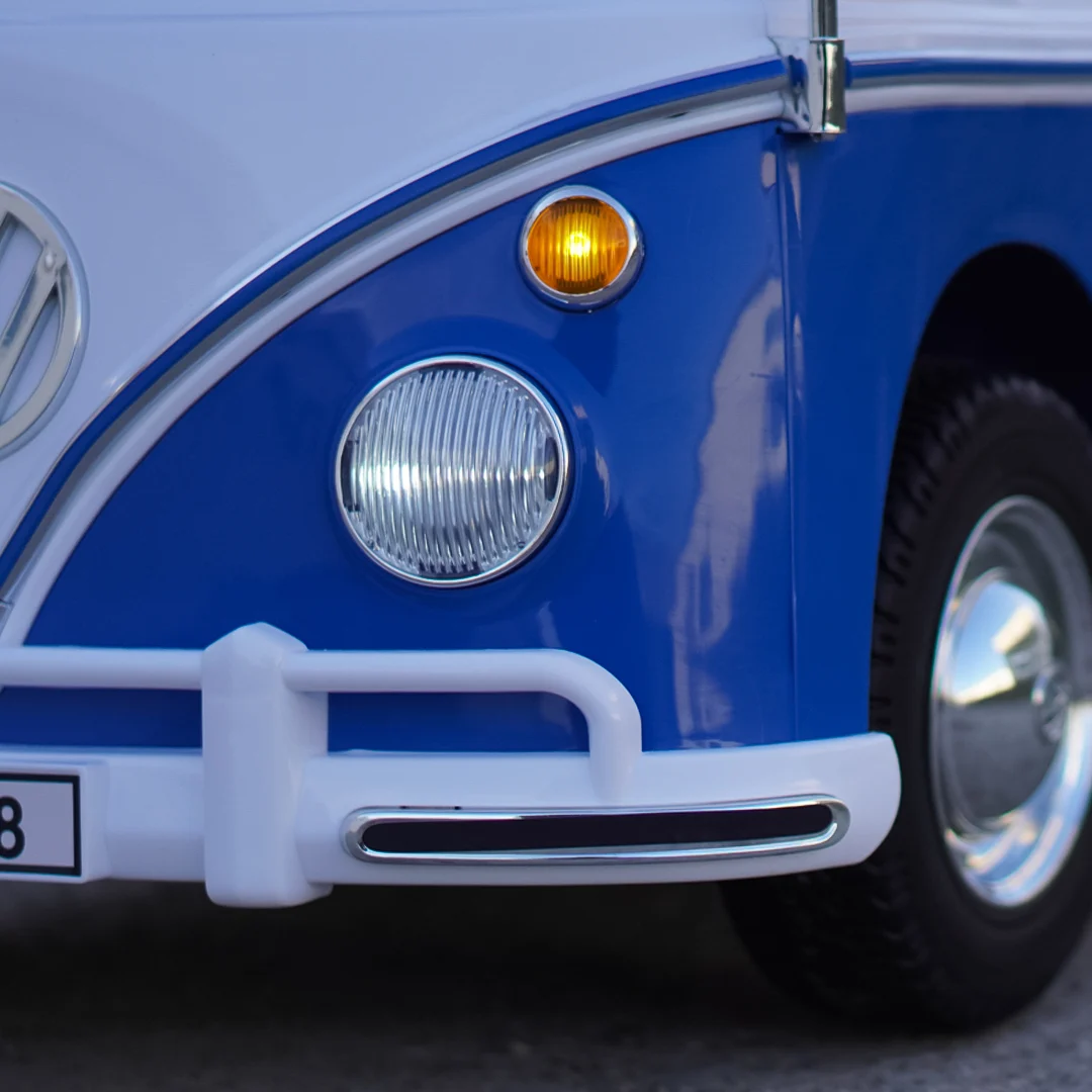 Masinuta electrica copii, VW Samba Bus 70W, baterie 12V 7Ah, roti moi, scaun tapitat, albastra [14]