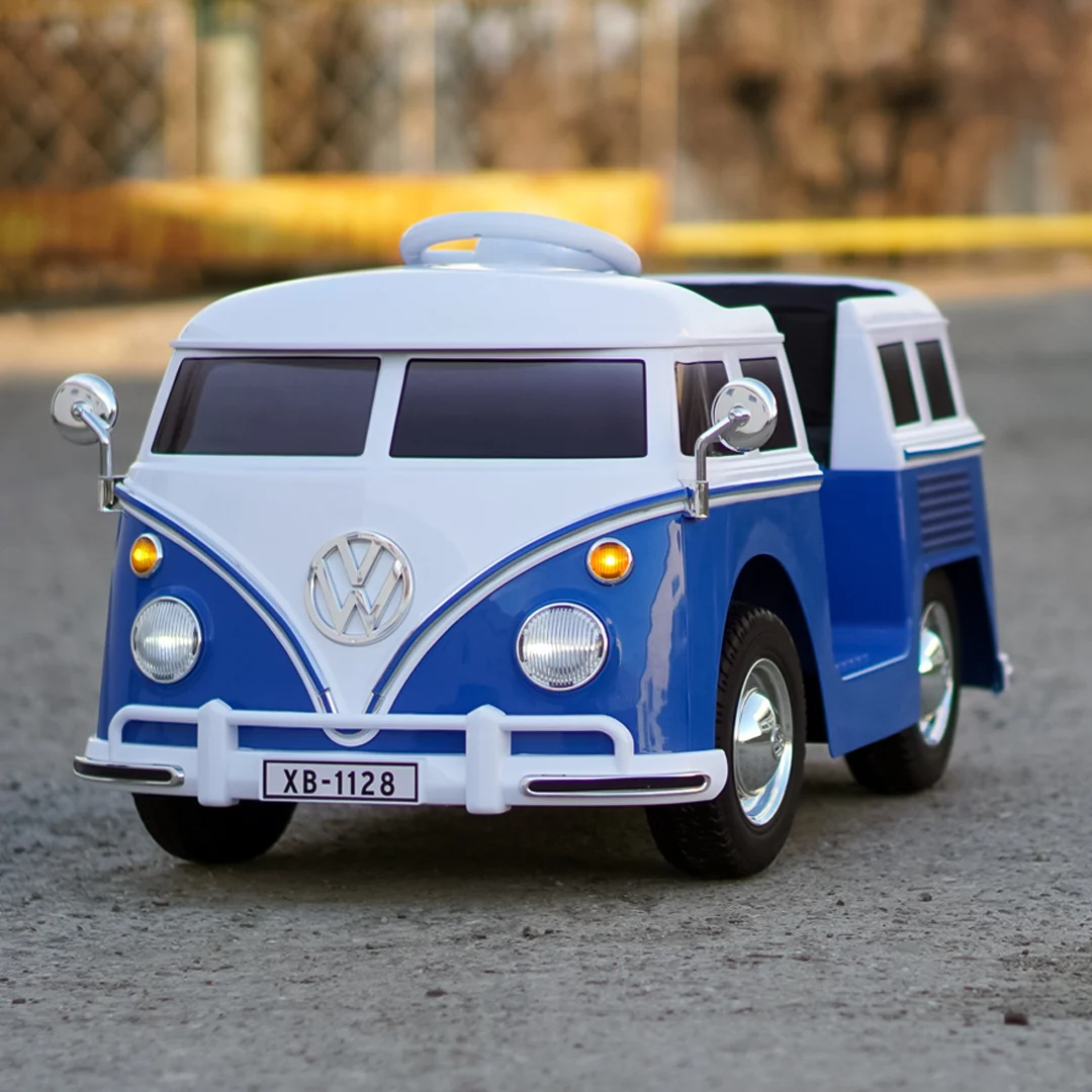 Masinuta electrica copii, VW Samba Bus 70W, baterie 12V 7Ah, roti moi, scaun tapitat, albastra [13]