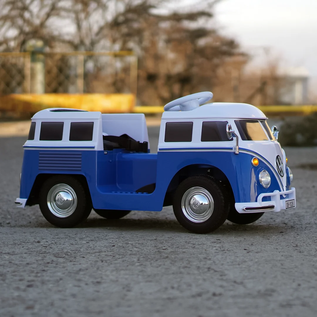 Masinuta electrica copii, VW Samba Bus 70W, baterie 12V 7Ah, roti moi, scaun tapitat, albastra [3]