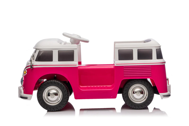 Masinuta electrica copii, VW Samba Bus 70W, baterie 12V 7Ah, roti moi, scaun tapitat, roz [8]