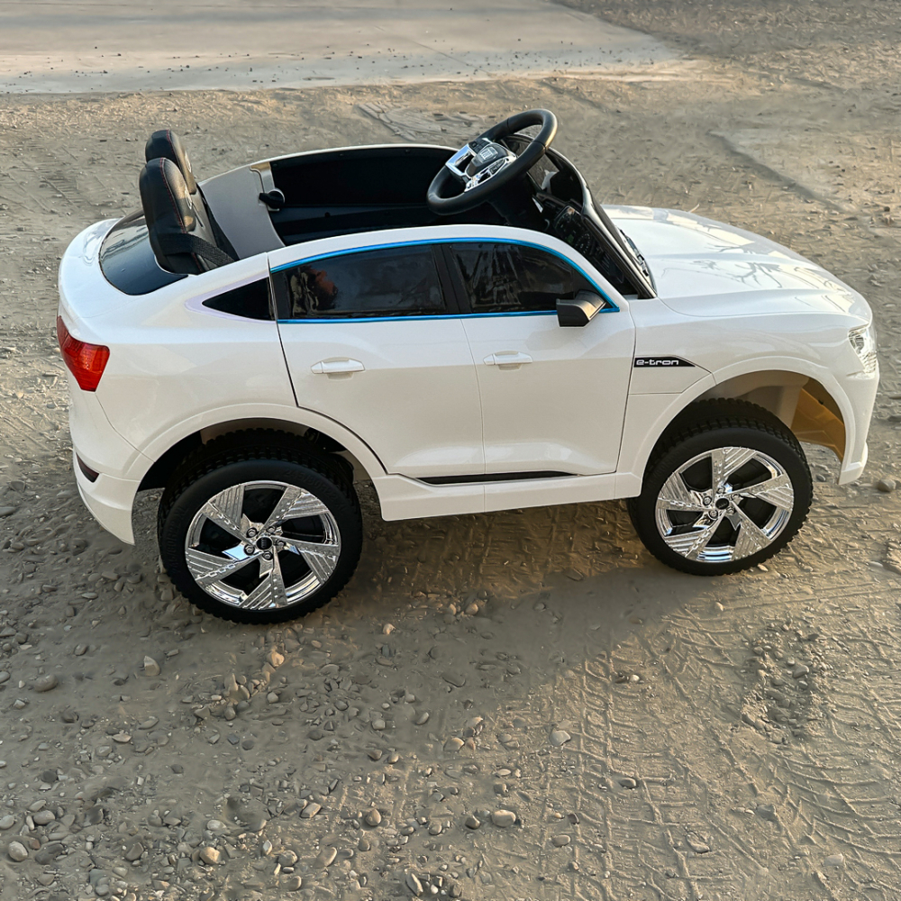 Electric licensed ride-on car for children Audi E-tron Sportback, leather seat & EVA wheels, white [5]
