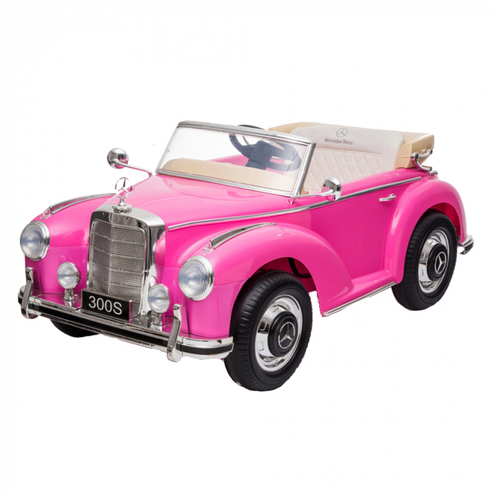 Vintage licensed electric Ride-On car for girls, Mercedes 300S, 70W, 12V, premium, pink [2]