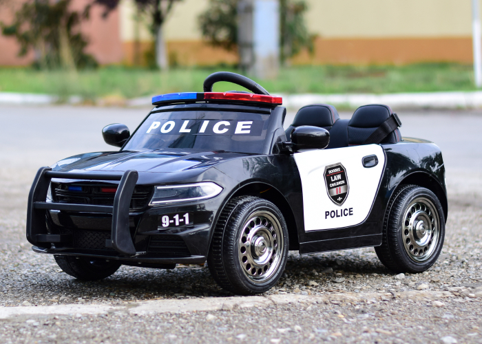 Masinuta electrica de politie JC666, 70W, 12V, scaun tapitat, neagra [2]