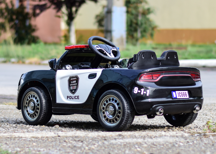 Masinuta electrica de politie JC666, 70W, 12V, scaun tapitat, neagra [10]