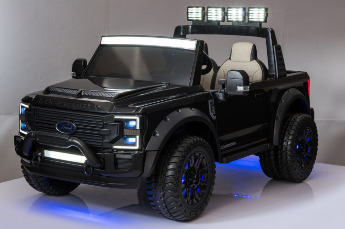 Masinuta electrica pentru copii Ford Super Duty F450, 4x4, 180W, cu roti moi, iluminat ambiental, negru [9]