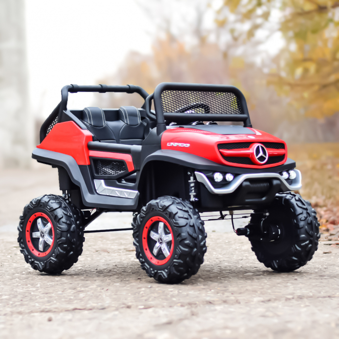 Licensed Electric ride-on car, Mercedes UNIMOG, for 2 kids, 4x4 140W, PREMIUM, red [5]