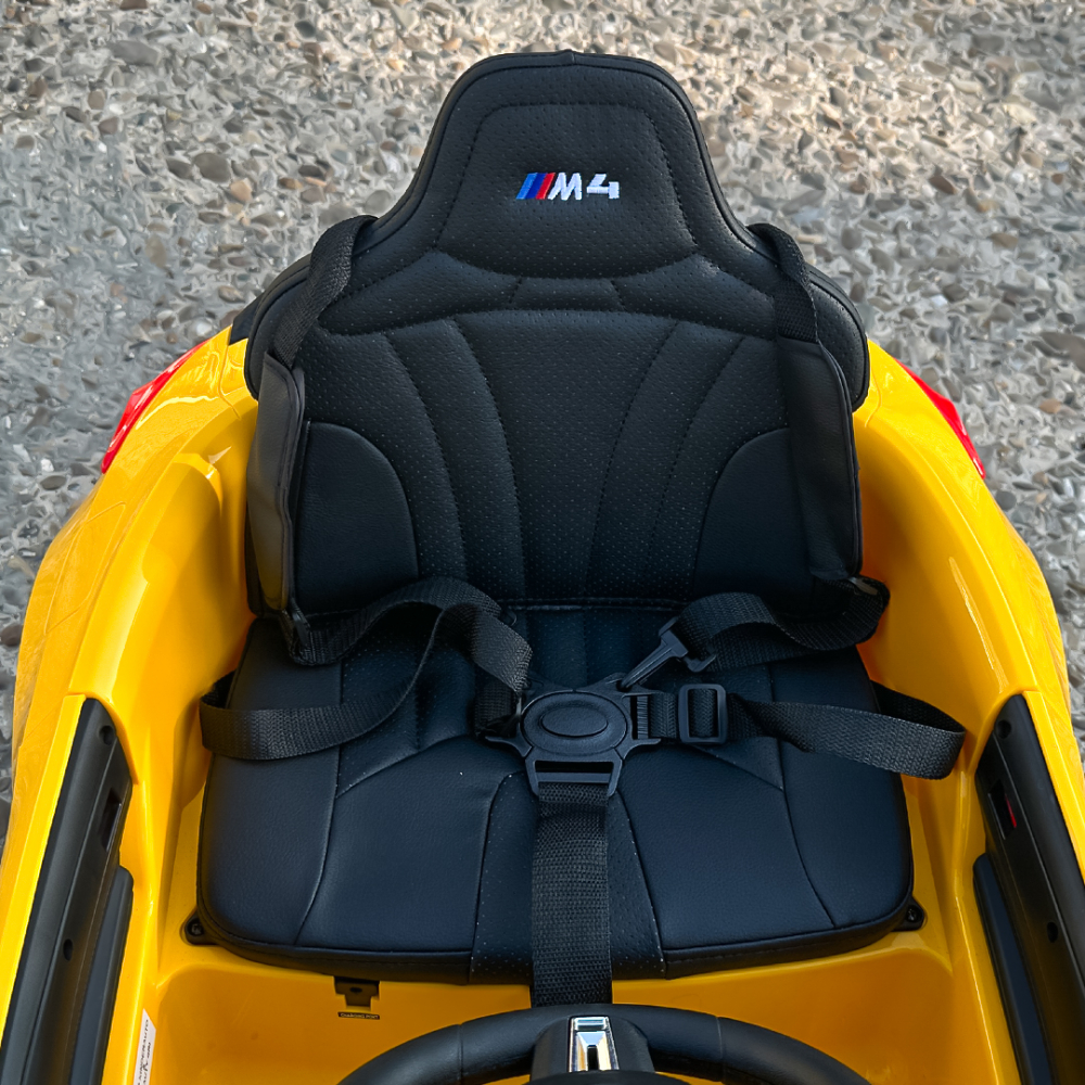 Masinuta electrica pentru copii, Bmw M4, 90W putere, baterie 12V 7Ah, roti EVA, scaun tapitat, galben [18]