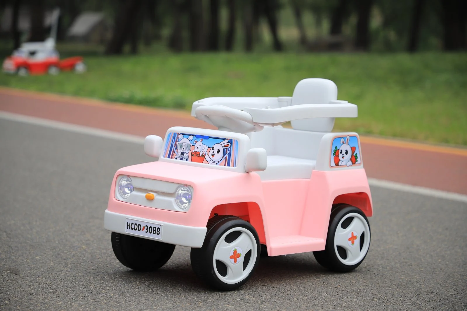 4-in-1 Ride-On Car for Kids, FunnyBunny 60W 6V, with Remote Control & Trailer, pink [2]
