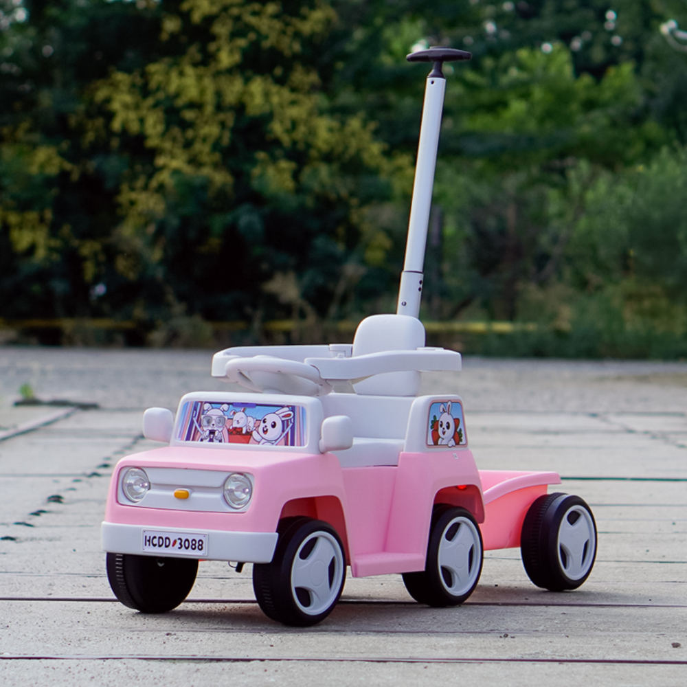 Masinuta pentru copii 4 in 1,  FunnyBunny 60W 6V, cu telecomanda si remorca, roz [2]