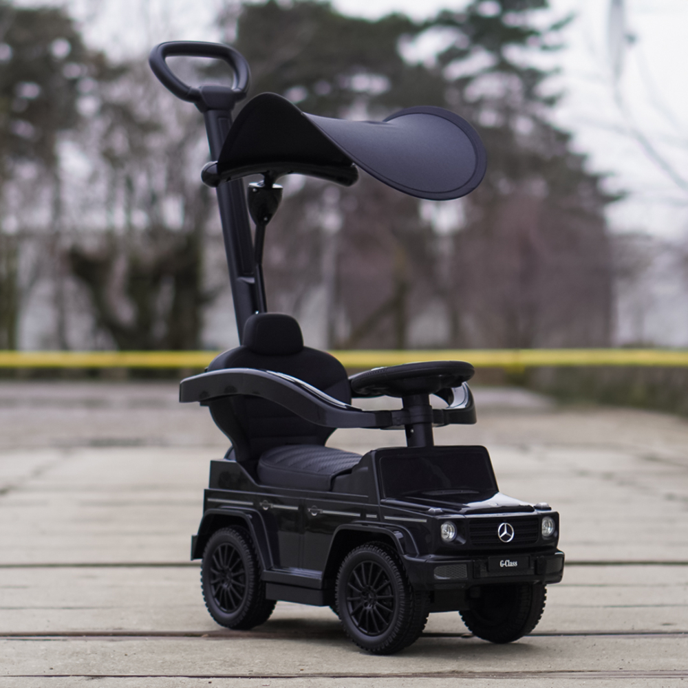 Masinuta premergator pentru copii, 2 in 1, Mercedes G350d, parasolar inclus, negru [10]