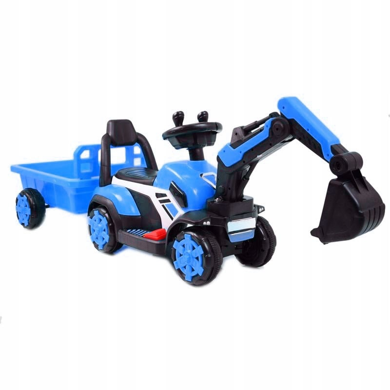 Mini excavator copii BJXZ219B 35W 6V, incarcator electric, remorca, albastru [1]