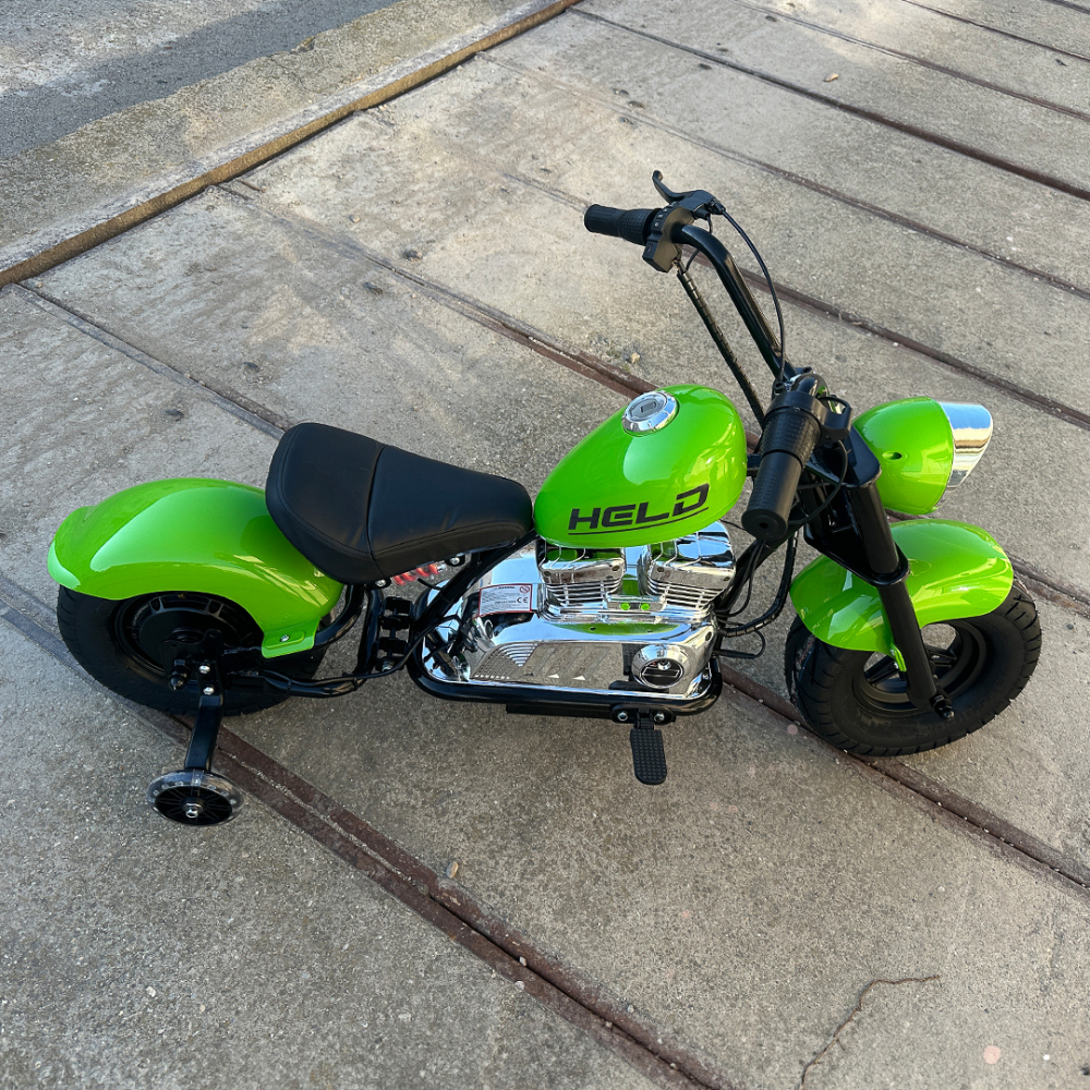 Electric ride-on motorcycle for 5 - 9 years, model Old-School, 300W, 24V, inflatable wheels, upholstered seat, premium, green [11]