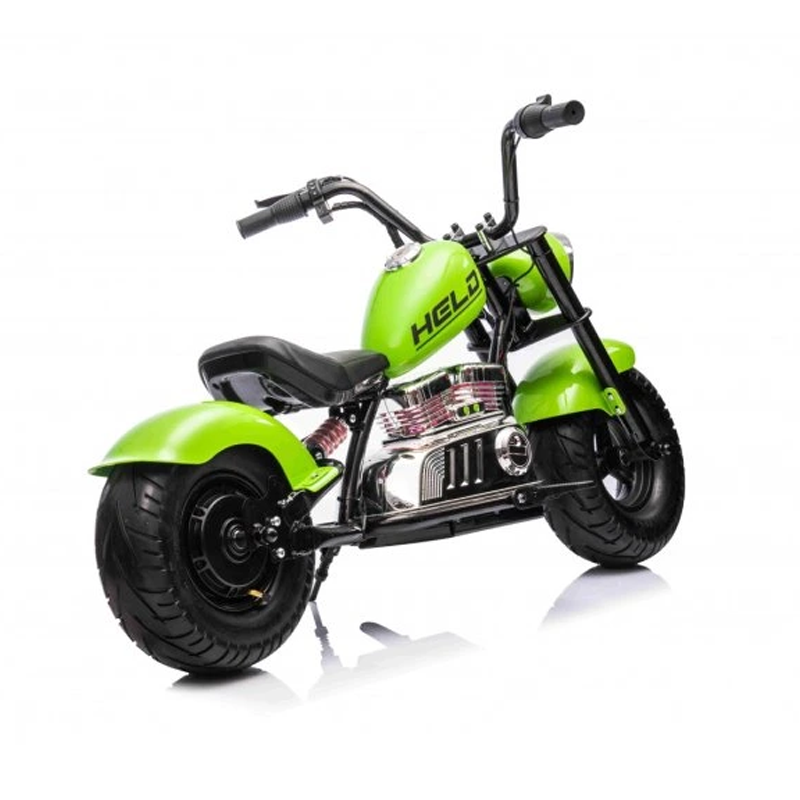 Electric ride-on motorcycle for 5 - 9 years, model Old-School, 300W, 24V, inflatable wheels, upholstered seat, premium, green [22]