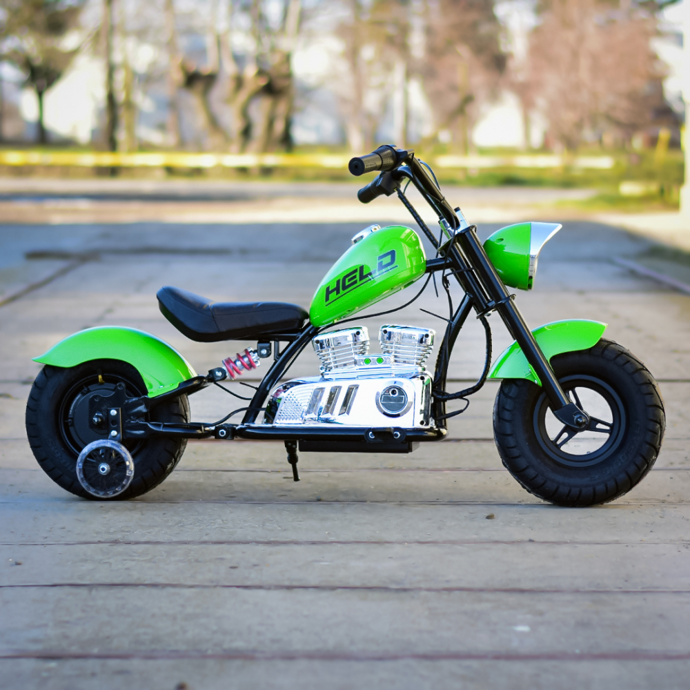 Electric ride-on motorcycle for 5 - 9 years, model Old-School, 300W, 24V, inflatable wheels, upholstered seat, premium, green [6]