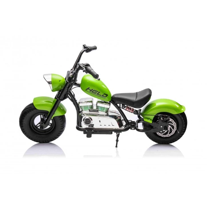 Electric ride-on motorcycle for 5 - 9 years, model Old-School, 300W, 24V, inflatable wheels, upholstered seat, premium, green [21]