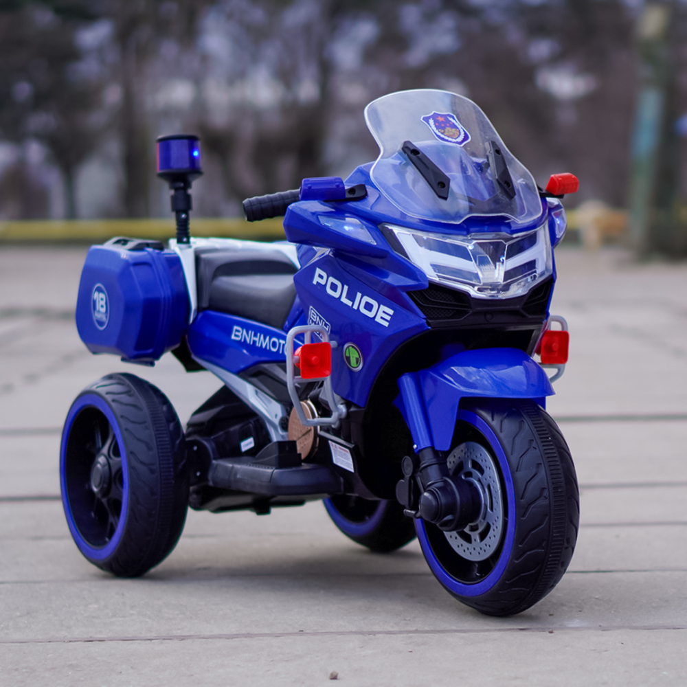 Motocicleta cu 3 roti de politie BJML5188, 60W, baterie 6V, scaun tapitat, albastra [4]