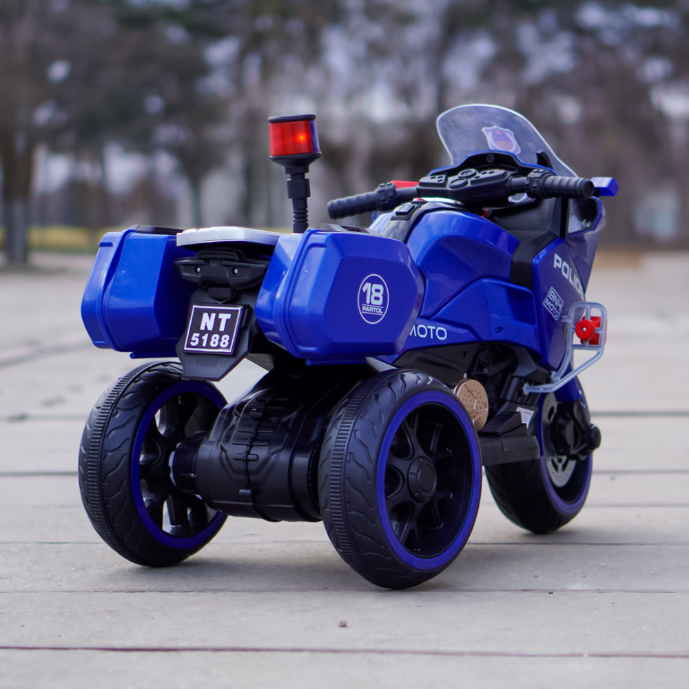 Motocicleta cu 3 roti de politie BJML5188, 60W, baterie 6V, scaun tapitat, albastra [6]