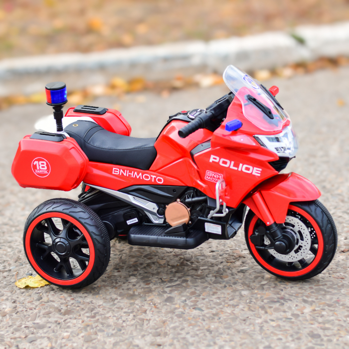 Motocicleta cu 3 roti de politie BJML5188, 60W, baterie 6V, scaun tapitat, rosie [9]