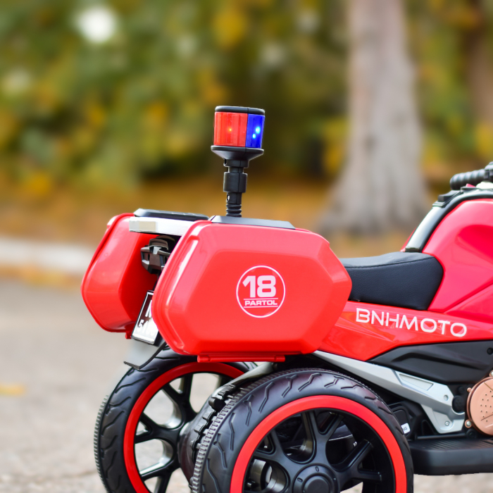 Motocicleta cu 3 roti de politie BJML5188, 60W, baterie 6V, scaun tapitat, rosie [11]