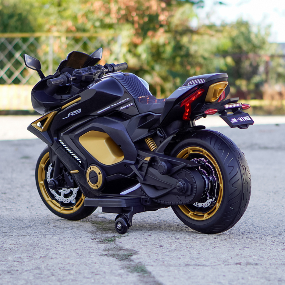 Motocicleta electrica copii R9, 150W, 24V, roti moi, scaun tapitat, neagra [6]