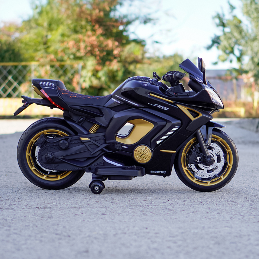 Motocicleta electrica copii R9, 150W, 24V, roti moi, scaun tapitat, neagra [4]
