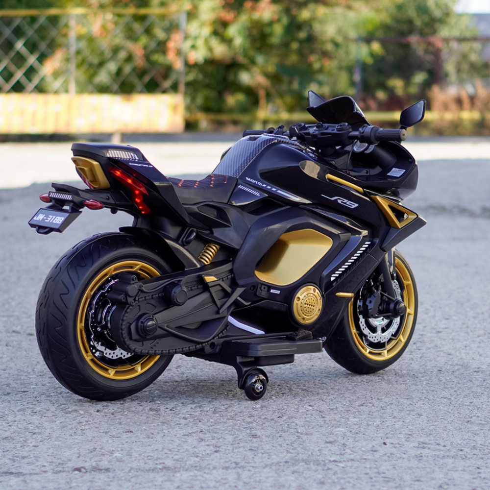 Motocicleta electrica copii R9, 150W, 24V, roti moi, scaun tapitat, neagra [5]